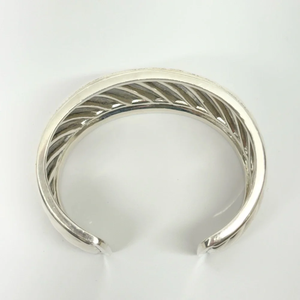 David Yurman Thoroughbred Wide Diamond Cable Cuff Bracelet .925